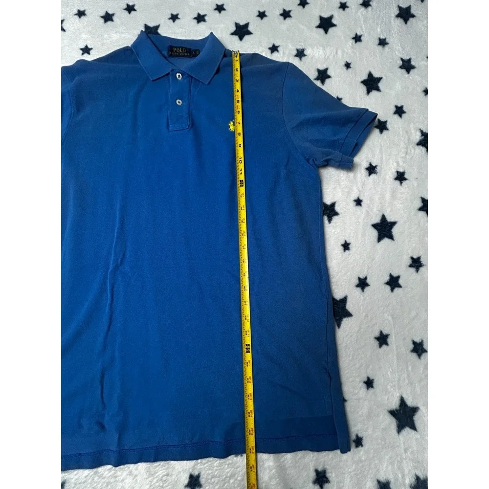 Polo Ralph Lauren Polo Shirt Mens Large Blue Yellow Pony Short Sleeve Cotton